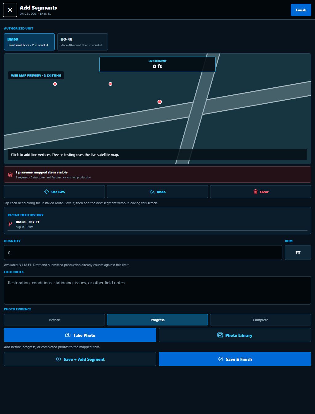 CommandPoint Field mapped production entry with notes and photo evidence